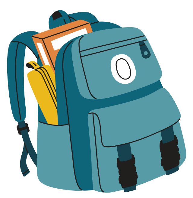 A teal backpack stuffed with books and a pencil case: the invisible backpack
