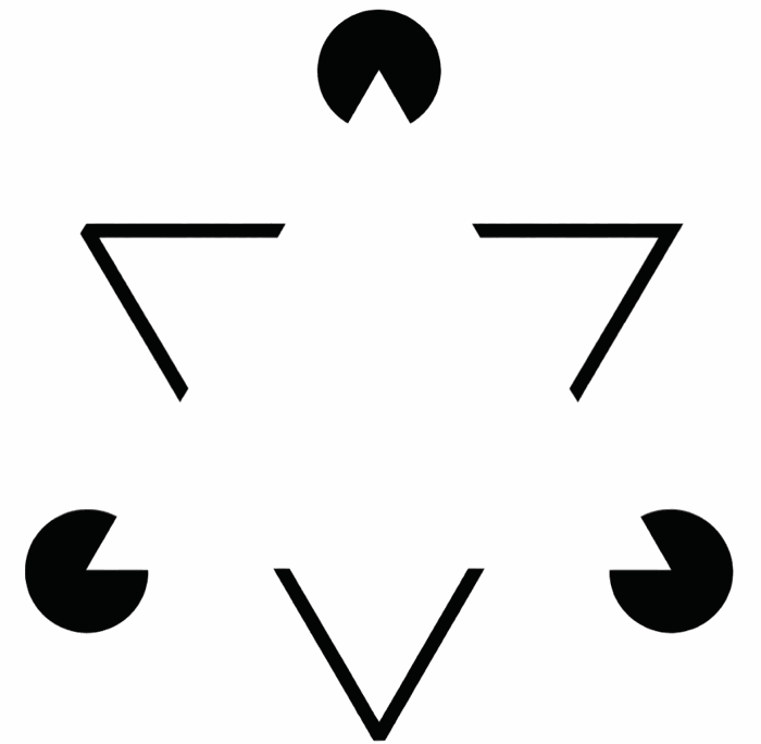 The Kanizsa triangle illusion: three notched circles that make your brain see a white triangle that is not there
